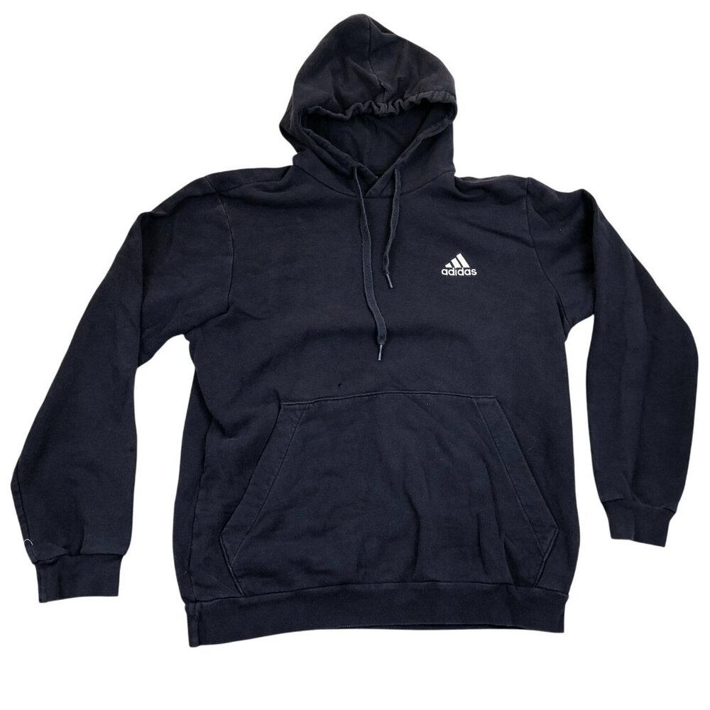 Adidas Men's Hoodie Large Navy Blue Cotton Blend Pullover With Front Pocket